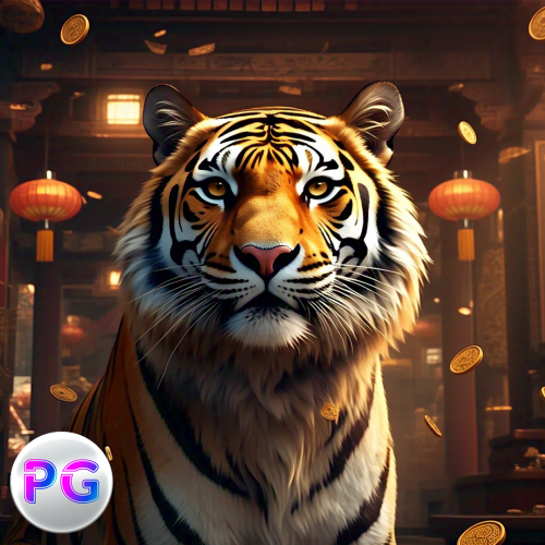 ภาพเสือนำโชคเกม Fortune Tiger พร้อมพื้นหลังสีทองและเหรียญมงคล